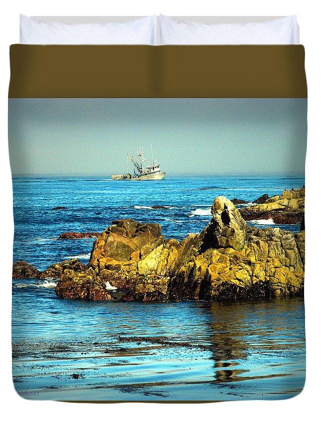 Monterey-bay Duvet Cover featuring the photograph Fishing Monterey Bay CA by Joyce Dickens