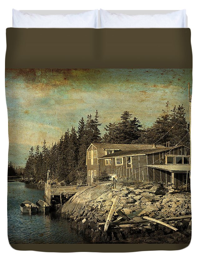 Fishing Duvet Cover featuring the digital art Fishing Shed by Julius Reque