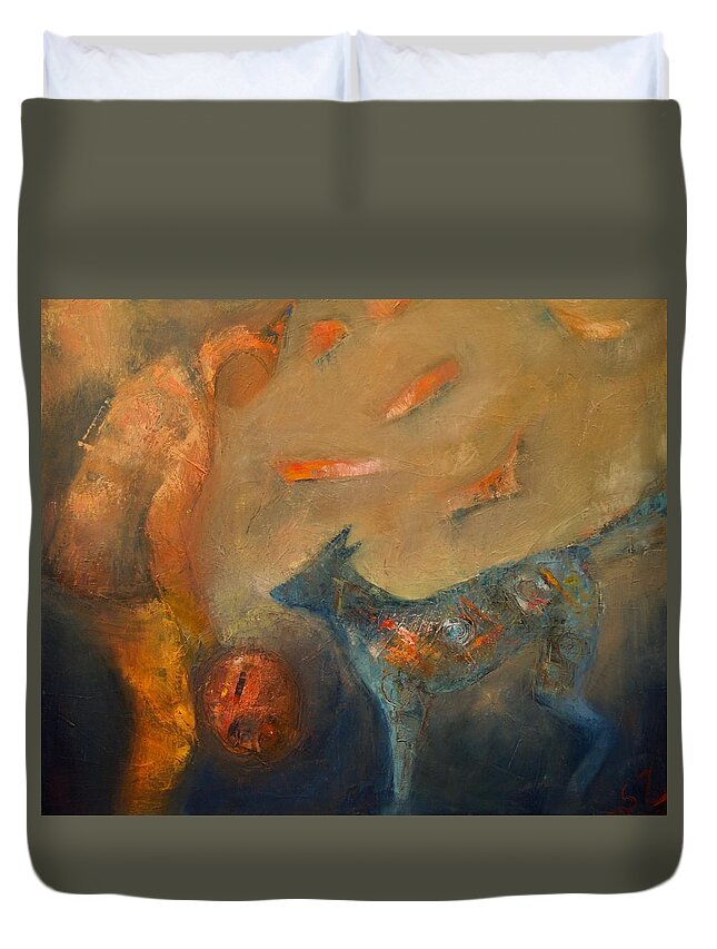 Oil Painting Duvet Cover featuring the painting Fishymeadow skydancers by Suzy Norris