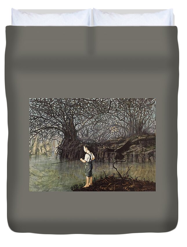 Fishing Duvet Cover featuring the painting Fission by William Stoneham
