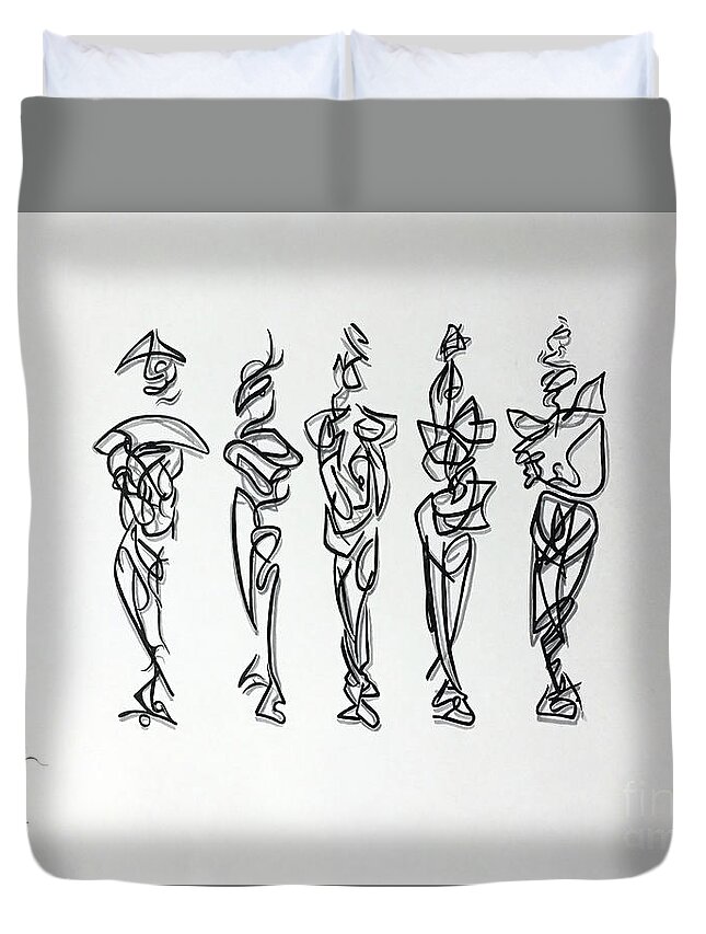  Duvet Cover featuring the drawing Five Muses by James Lanigan Thompson MFA