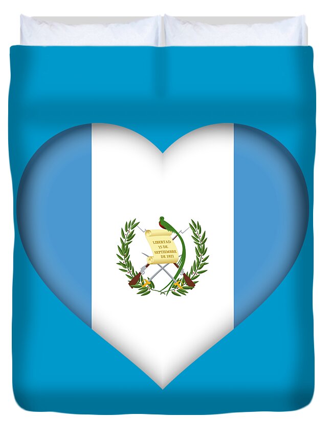 Guatemala Duvet Cover featuring the digital art Flag of Guatemala Heart by Roy Pedersen