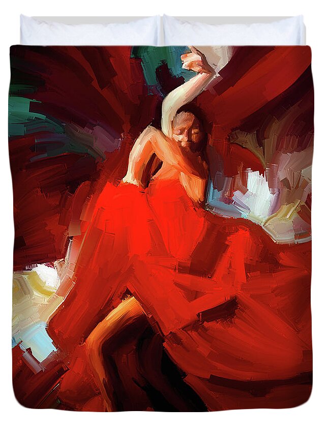 Jazz Duvet Cover featuring the painting Flamenco Dance 7750 by Gull G