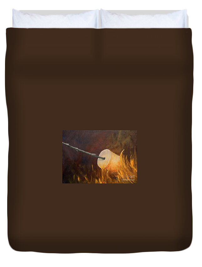 Marshmallow Duvet Cover featuring the painting Flaming by Joi Electa