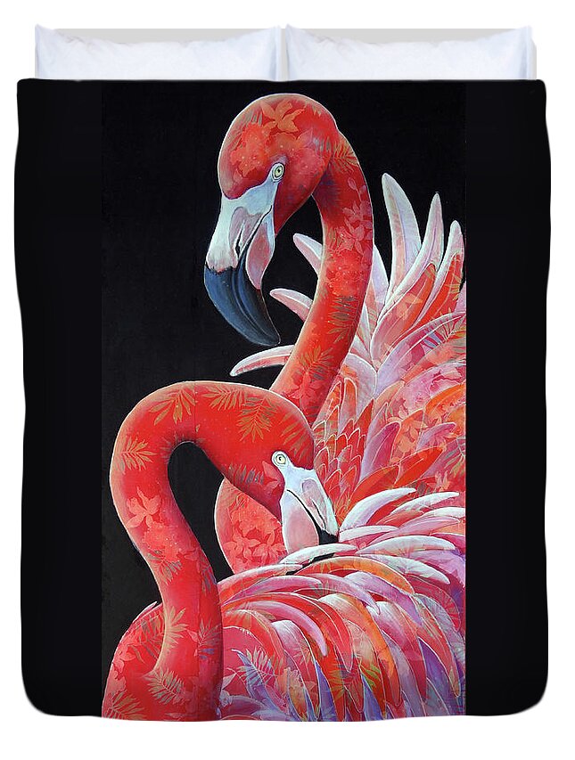 Flamingo Duvet Cover featuring the painting Flaming Oh x Two by Ande Hall