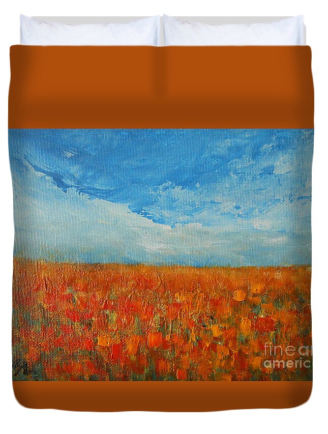 Abstract Duvet Cover featuring the painting Flaming Orange by Jane See