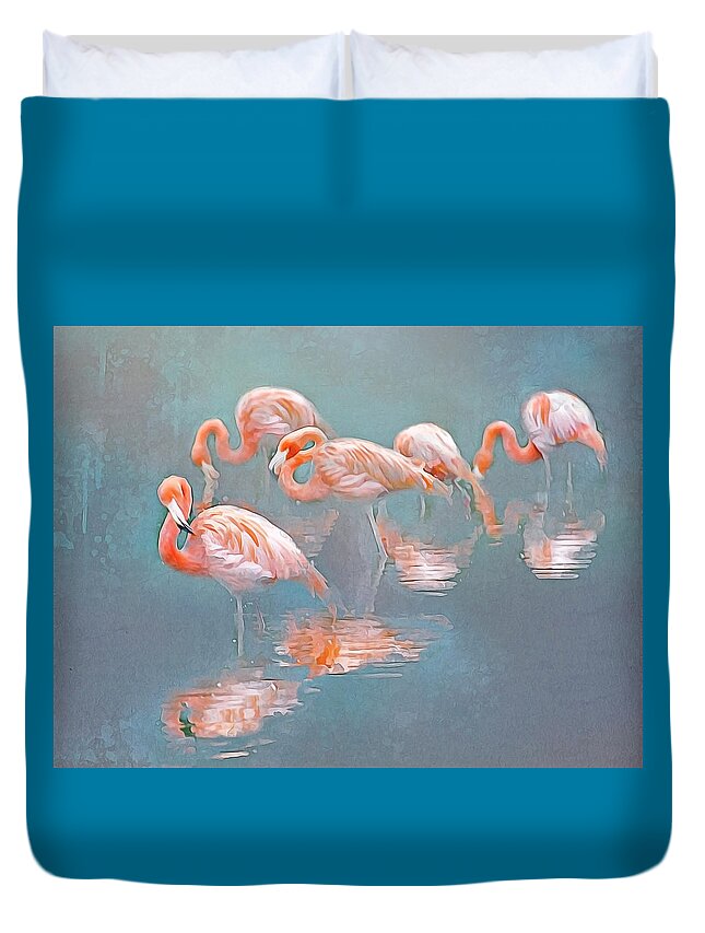 Flamingos Duvet Cover featuring the photograph Flamingo Blues by Brian Tarr