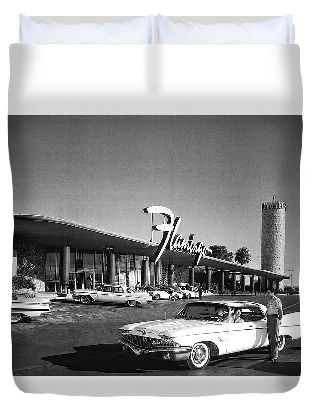 Las Vegas Duvet Cover featuring the photograph Flamingo Hotel Opening 1950 by Doc Braham