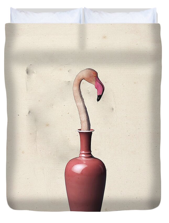 Flamingo In Vase Duvet Cover featuring the digital art Flamingo in the vase by Keshava Shukla