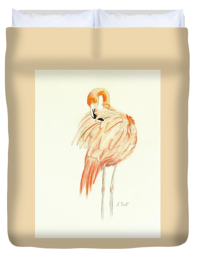 Flamingo Duvet Cover featuring the painting Flamingo by Laurel Best