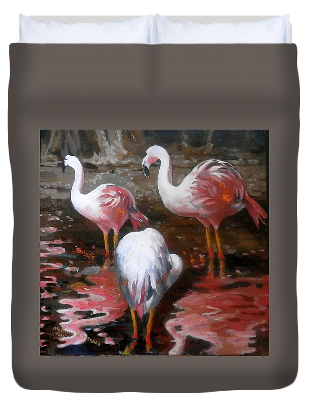 Flamingos Duvet Cover featuring the painting Flamingos Atlanta Zoo by Martha Tisdale