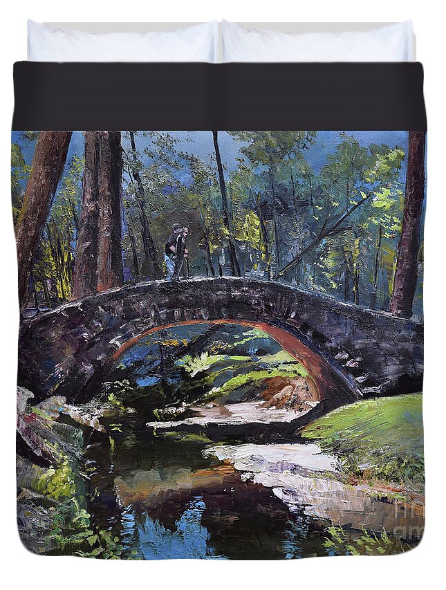 Flat Rock Park Duvet Cover featuring the painting Flat Rock Park - Two Very Special People-Columbus GA by Jan Dappen
