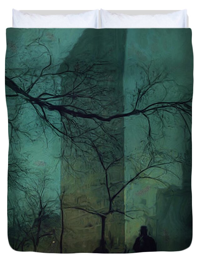 Troy Duvet Cover featuring the painting Flatiron Building Painting by Troy Caperton