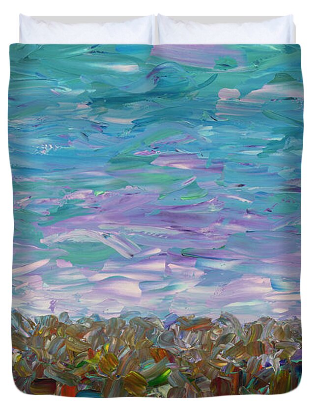 Landscape Duvet Cover featuring the painting Flatland - Cloudy Day by James W Johnson