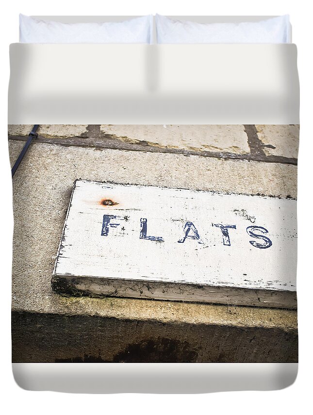 Accommodation Duvet Cover featuring the photograph Flats sign by Tom Gowanlock