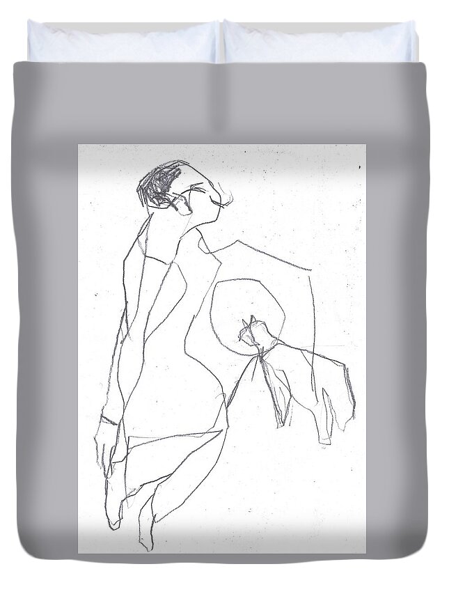 Woman Duvet Cover featuring the drawing Fleeing woman by Edgeworth Johnstone