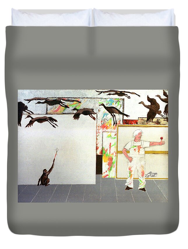 Little Jack Horner Duvet Cover featuring the painting Flight from Reality by Sharron Loree