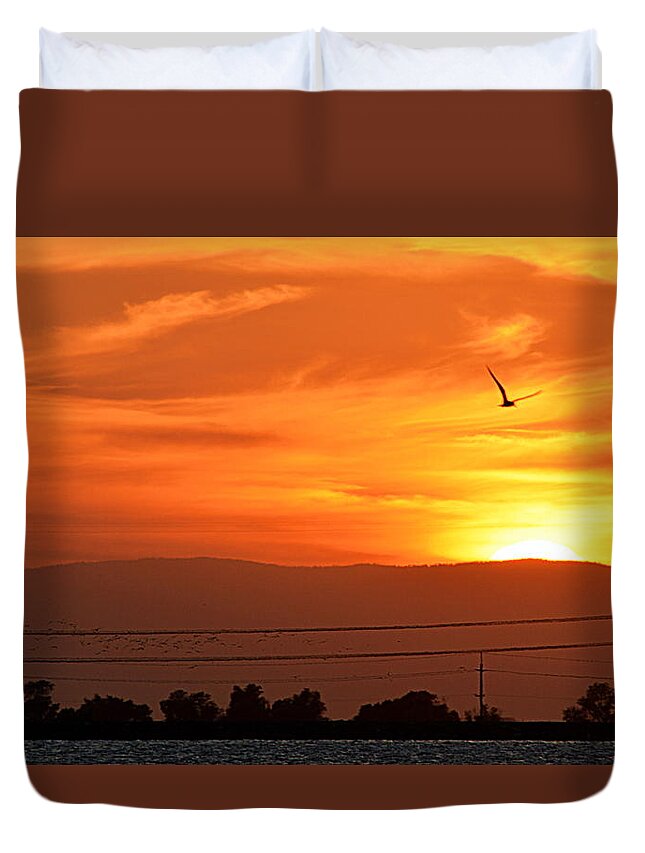 Scenic Duvet Cover featuring the photograph Flight into Night by AJ Schibig