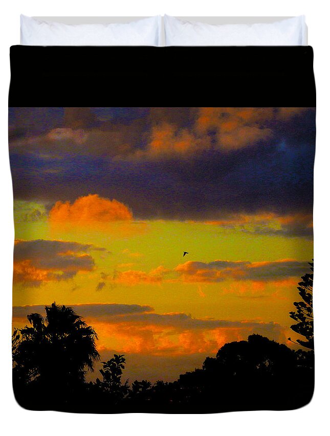 Sunset Duvet Cover featuring the photograph Flight by Mark Blauhoefer