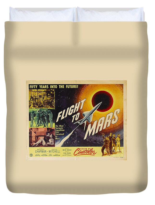 Sci Fi Duvet Cover featuring the painting Flight to Mars 1951 sci fi movie poster by Vintage Collectables