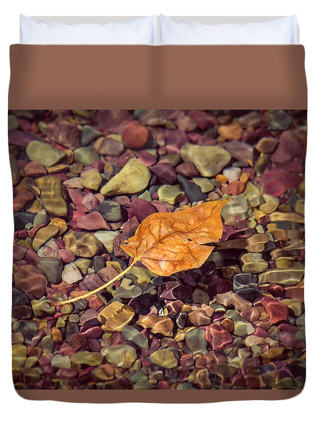 Glacier National Park Duvet Cover featuring the photograph Floating Leaf by Teresa Wilson