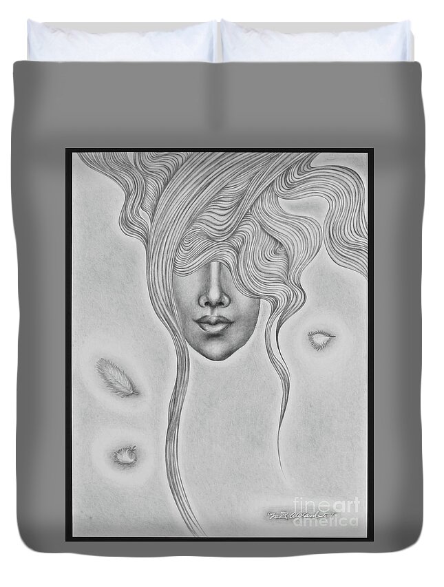 Google Images Duvet Cover featuring the drawing Floating Sorrow #2 by Fei A