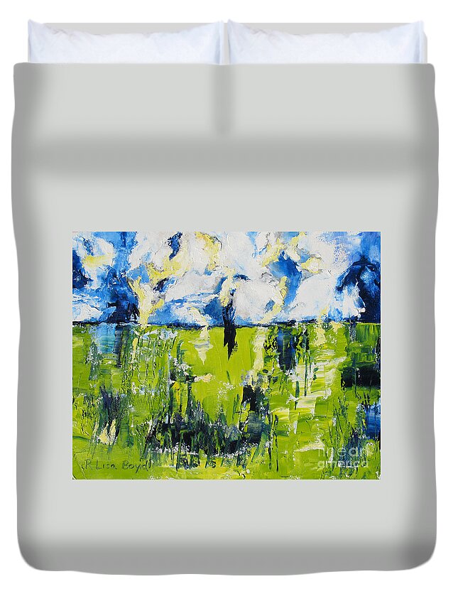 Landscape Duvet Cover featuring the painting Flocks of Angels by Lisa Boyd