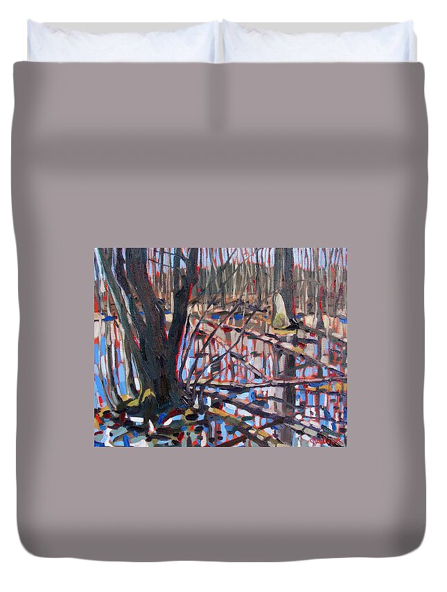1135 Duvet Cover featuring the painting Flooded Forest by Phil Chadwick