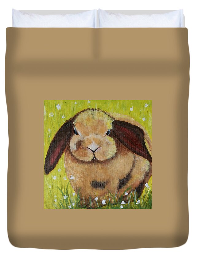 Bunny Duvet Cover featuring the painting Flopped Ear Bunny by Donna Tucker