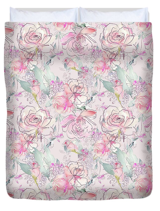 Watercolor Duvet Cover featuring the photograph Floral Blush by Sylvia Cook