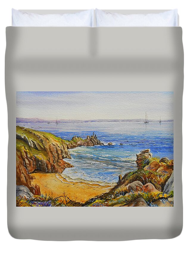 Seascape Duvet Cover featuring the painting Floral Cliffs by Andrew Read