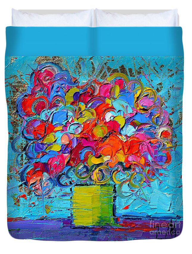 Floral Miniature Abstract 0415 Duvet Cover featuring the painting Floral Miniature - Abstract 0415 by Mona Edulesco