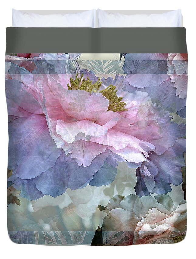 Peony Fantasies Duvet Cover featuring the mixed media Floral Potpourri with Peonies 24 by Lynda Lehmann
