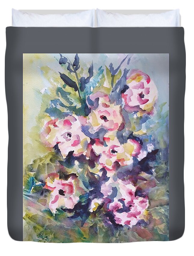 Flowers Duvet Cover featuring the painting Floral Rhythm by Kim Shuckhart Gunns