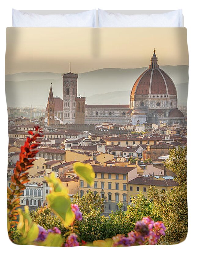 Florence Duvet Cover featuring the photograph Cityscape of Florence in summer, Tuscany by Delphimages Photo Creations