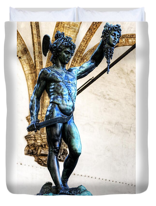 Perseus And Medusa Duvet Cover featuring the photograph Florence - Perseus in the Loggia - side view short by Weston Westmoreland