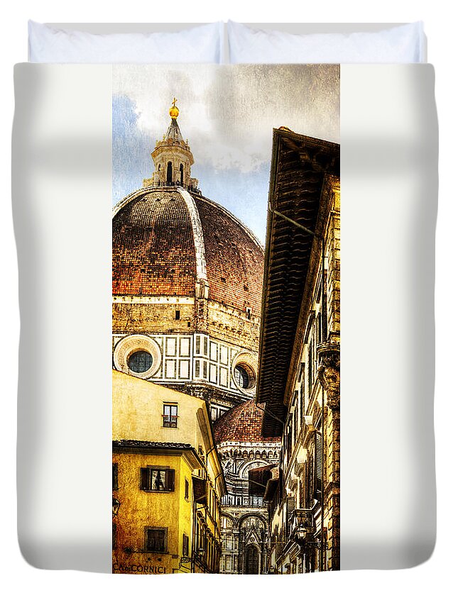 Florence Duvet Cover featuring the photograph Florence - the duomo emerges by Weston Westmoreland