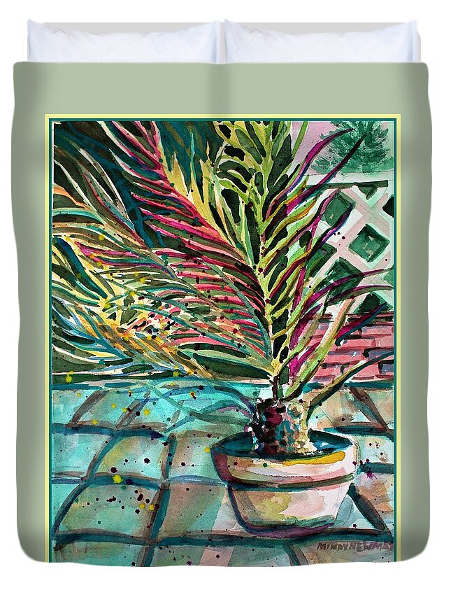 Palm Duvet Cover featuring the painting Florescent Palm by Mindy Newman