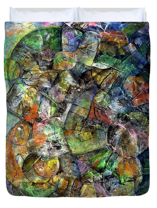 Abstract Duvet Cover featuring the painting Flotsam by Jim Whalen
