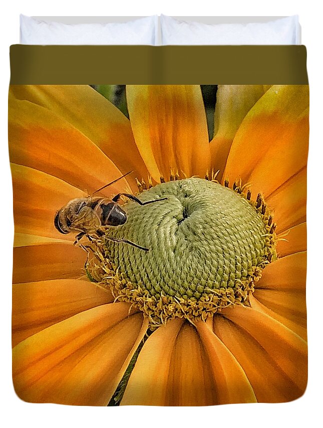 Bee Duvet Cover featuring the photograph Flower and Bee by Patricia Januszkiewicz