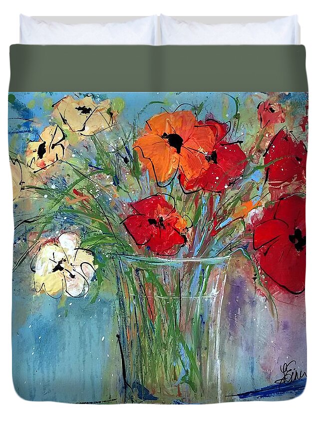 Flower Duvet Cover featuring the painting Flower Delivery by Terri Einer