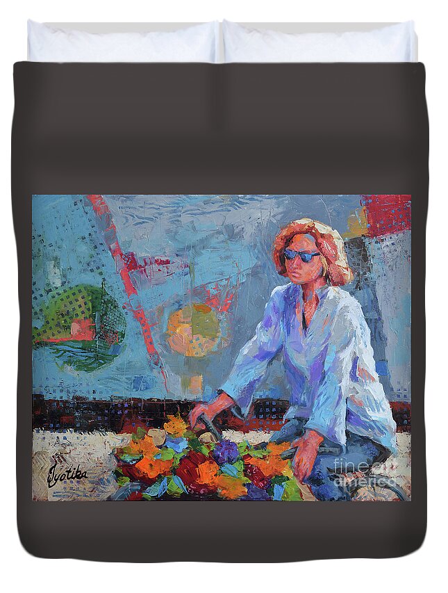  Duvet Cover featuring the painting Flower Girl by Jyotika Shroff