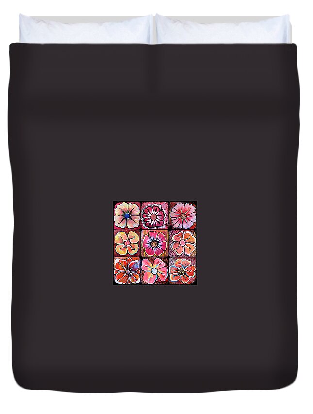 Flowers Duvet Cover featuring the painting Flower Power Montage by Shadia Derbyshire