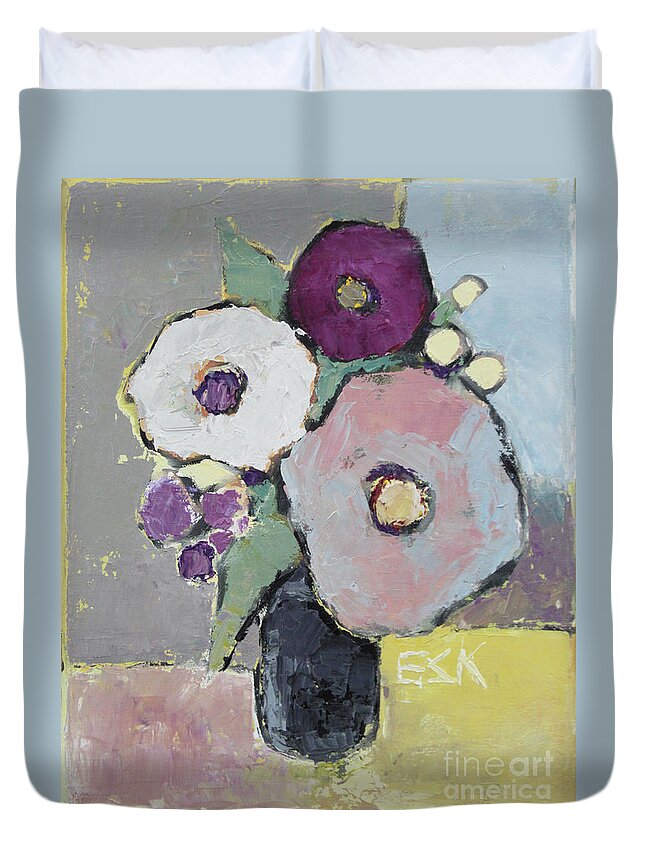 Oil Duvet Cover featuring the painting Flowers 1602 by Becky Kim