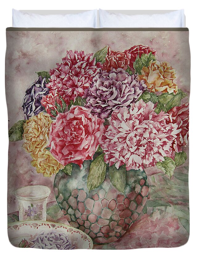 Painting Duvet Cover featuring the painting Flowers Arrangement by Kim Tran