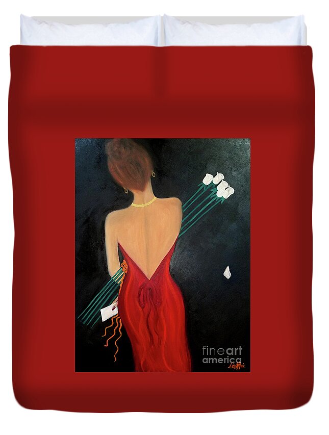 Lady In Red Duvet Cover featuring the painting Flowers From A Friend by Artist Linda Marie