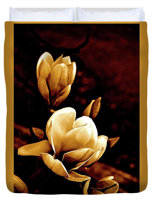 Cathy Dee Janes Duvet Cover featuring the photograph Flowers in Sepia by Cathy Dee Janes