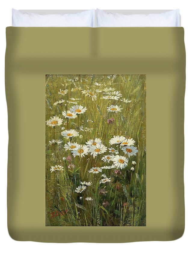 Elin Danielson-gambogi Duvet Cover featuring the painting Flowers In The Meadow by Elin Danielson