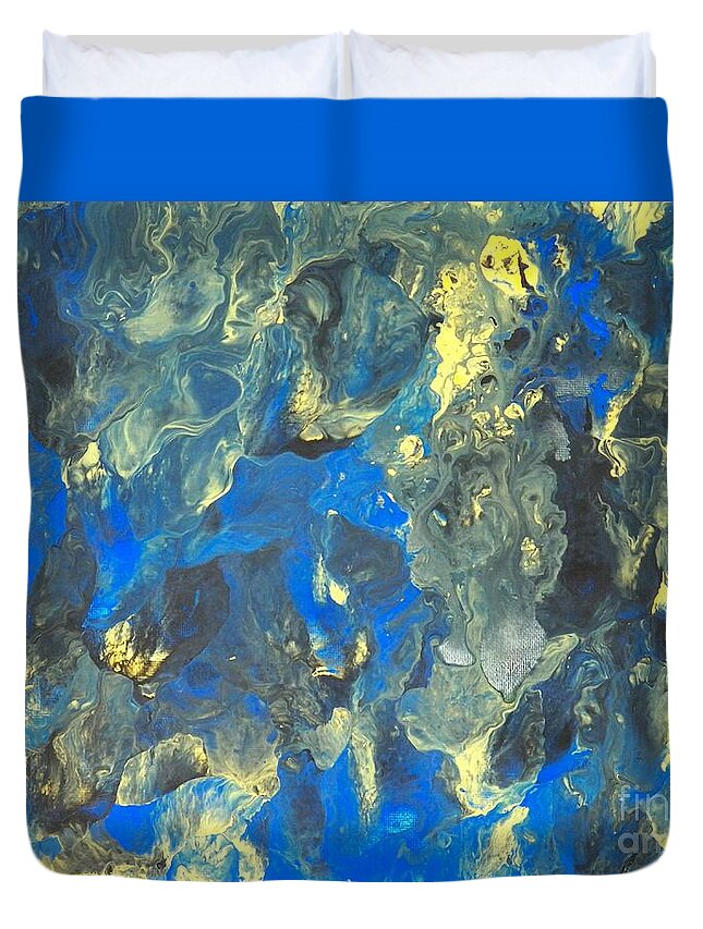 Abstract Duvet Cover featuring the painting Flowers in the Sky by Corinne Elizabeth Cowherd