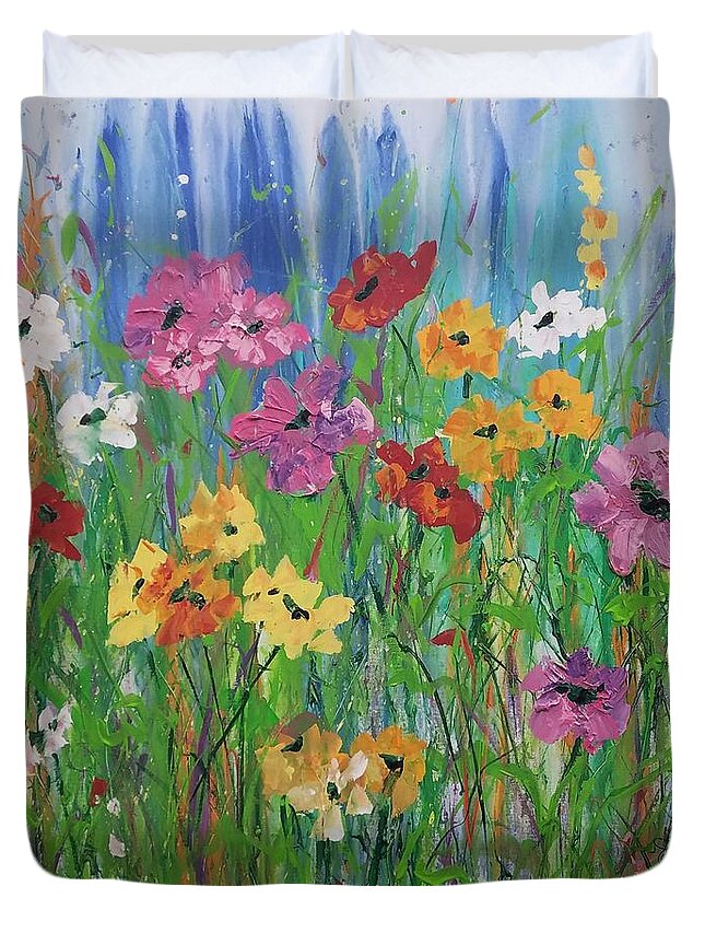 Flowers Duvet Cover featuring the painting Flowers of Summer by Terri Einer